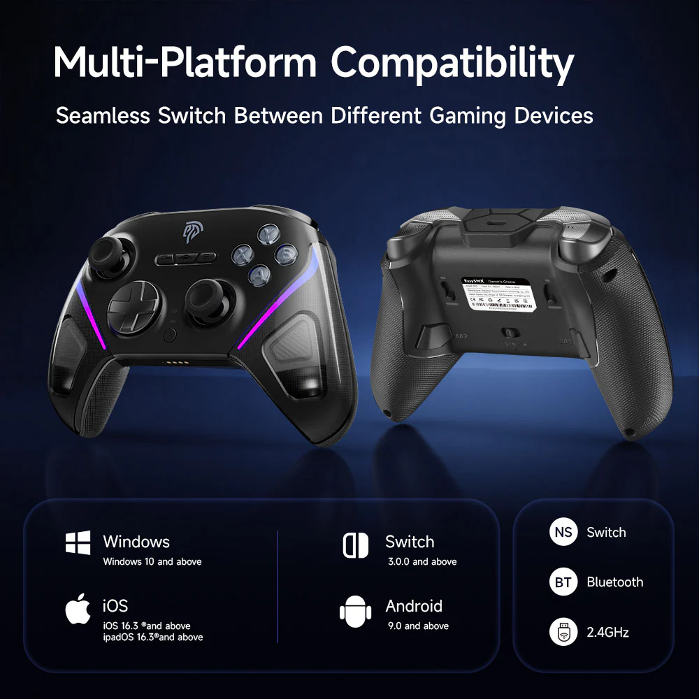EasySMX® D10 Multiplatform Gaming Controller - Black Version: TMR Sticks, Trigger Lock and Charging Dock - Image 10