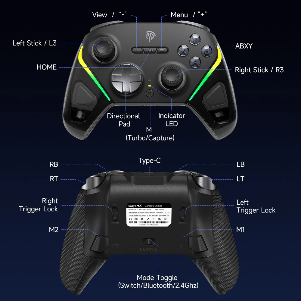 EasySMX® D10 Multiplatform Gaming Controller - Black Version: TMR Sticks, Trigger Lock and Charging Dock - Image 11